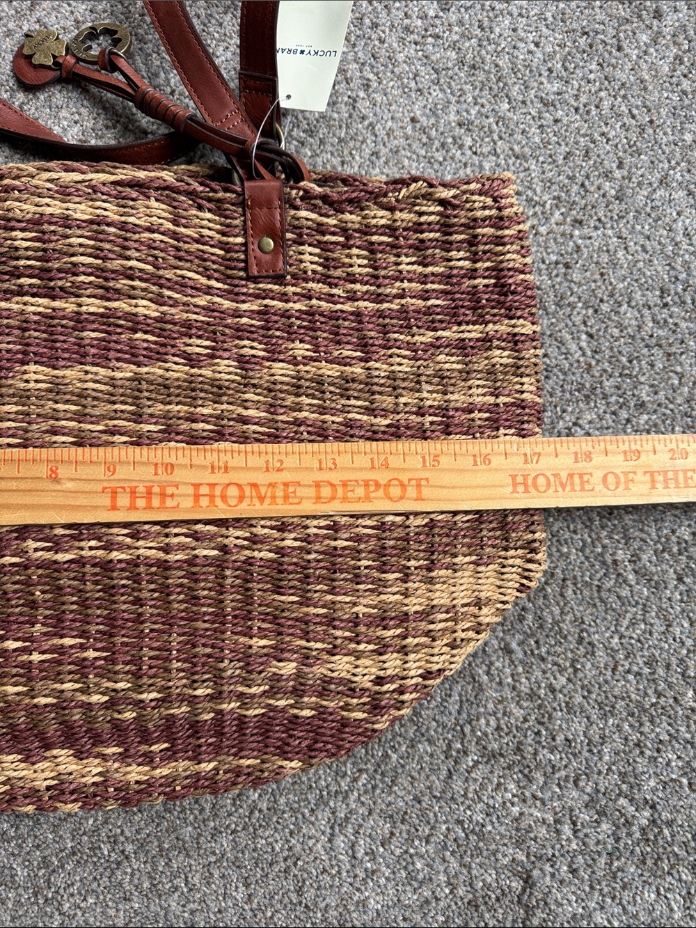 Lucky Brand Woven Straw Tote in Brown and Tan with Leather Straps - Picture 7 of 8